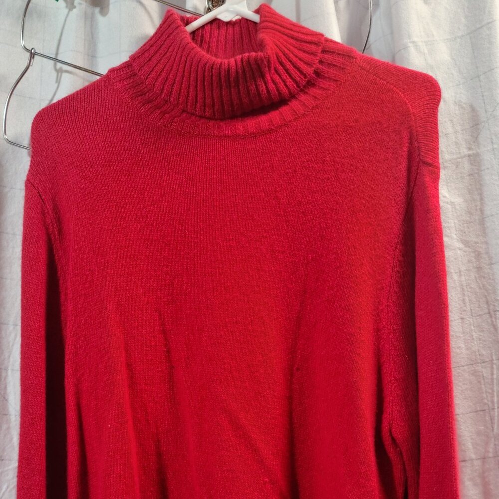 Ladies 220 Hickory Festive Red Christmas Sweater, size Large, red and white.